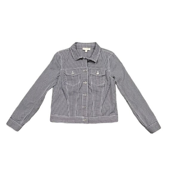 Talbots Lightweight Gingham Jacket Navy White Small - Picture 1 of 11